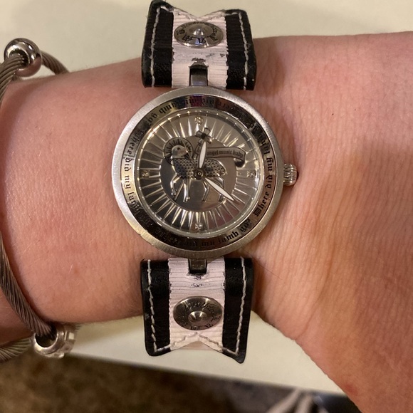 L.A.M.B. x Gwen Stefani Leather & Silver Coin Dial Rocker Quartz Watch - Picture 10 of 10